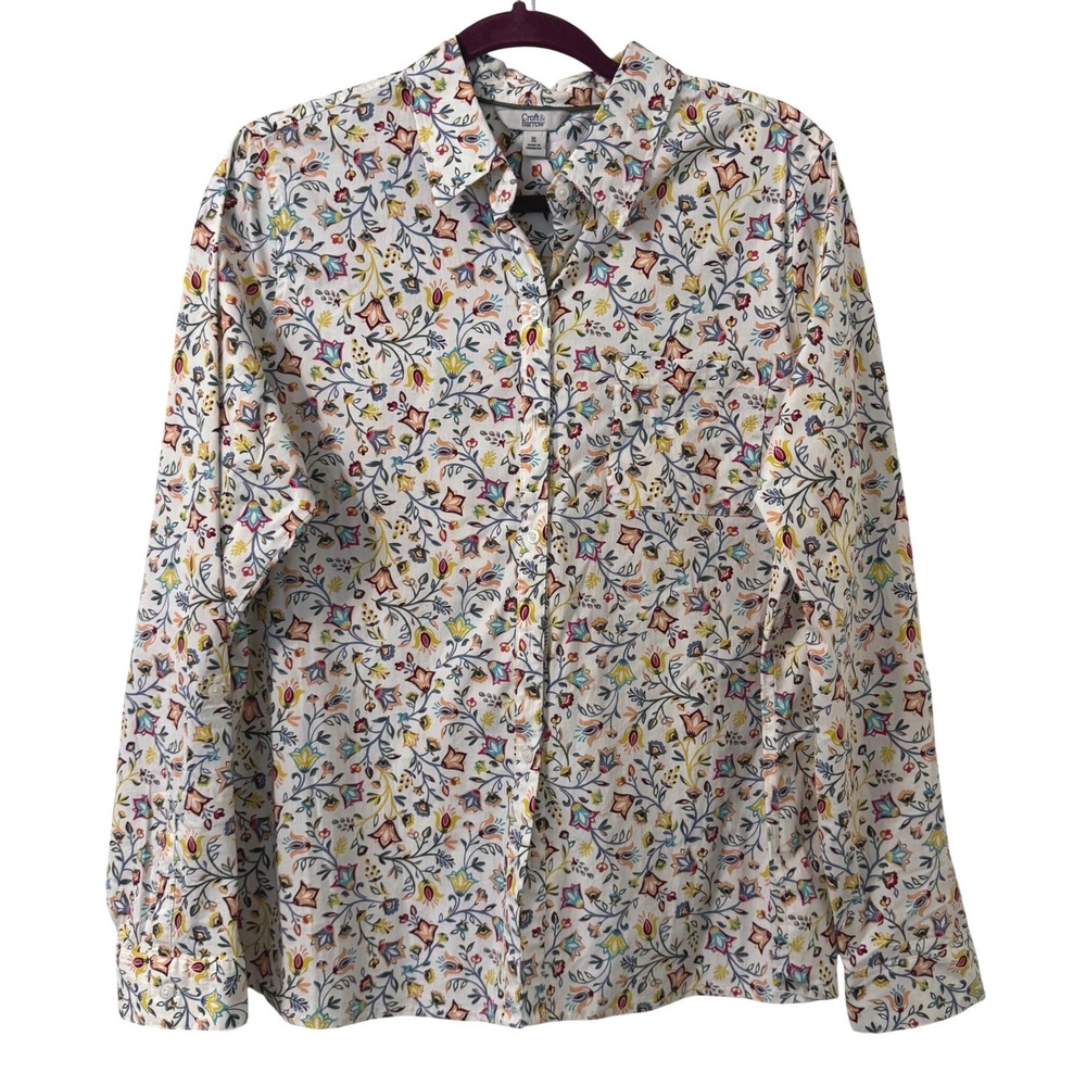 Croft & Barrow Shirt Womens XL Floral Long Sleeve Cotton Stretch Cottage Classic